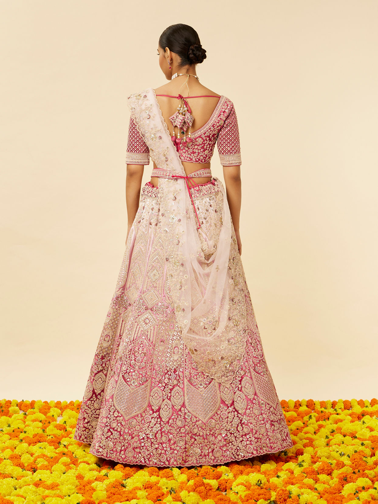 Coral Pink Bel Buti Embroidered Bridal Lehenga image number 5